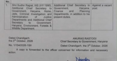 *हरियाणा के एडिशनल चीफ सेक्रेटरी सुधीर राजपाल को मिला / फाइनांस एवं प्लानिंग का अतिरिक्त कार्यभार*